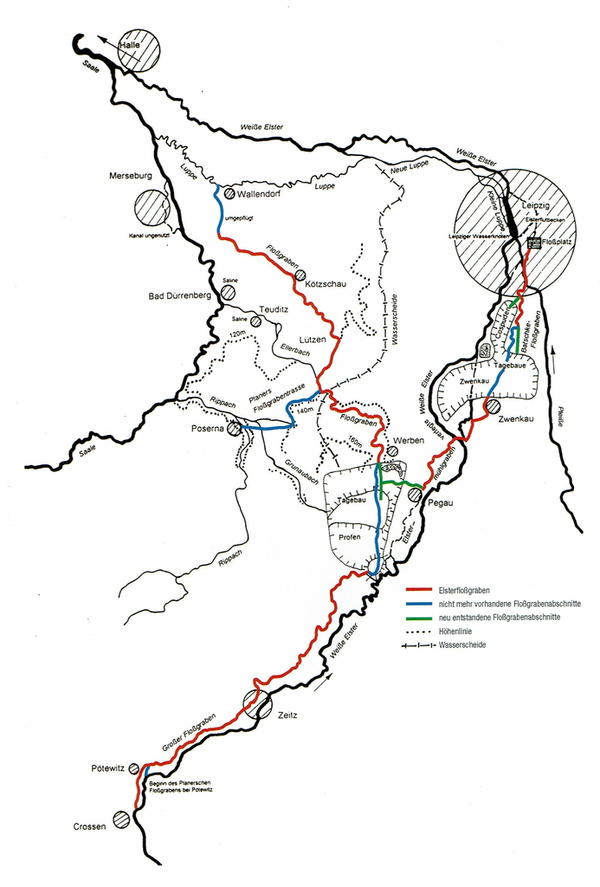 Karte des Elsterfloßgrabensystems als Grafik