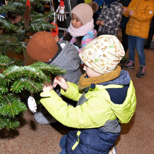 002 Kinder schmücken Weihnachtsbaum im Rathaus