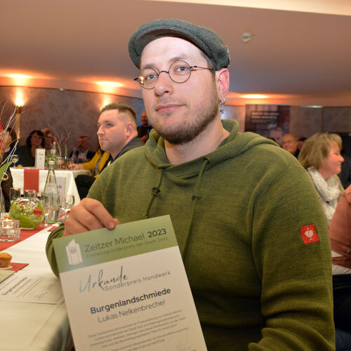 005 Festveranstaltung und Preisverleihung Zeitzer Michael 2023 - Sonderpreis Handwerk Lukas Nelkenbrecher mit Burgenlandschmiede